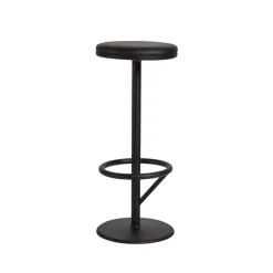 Tabouret de bar Orbit haut, noir mat, cuir noir
