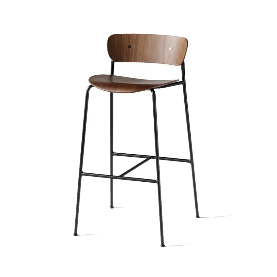 Tabouret de bar Pavilion AV9, noyer laqué, structure en acier