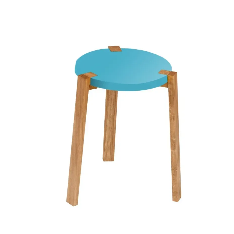 Tabouret Happy, turquoise, pieds en chêne