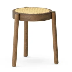 Tabouret Pal avec assise en rotin, Chêne fumé