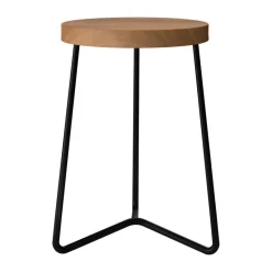 Tabouret V-1, Structure en teck et acier noir, 45 cm