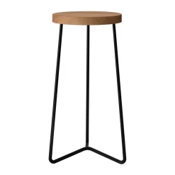 Tabouret V-1, Structure en teck et acier noir, 63 cm