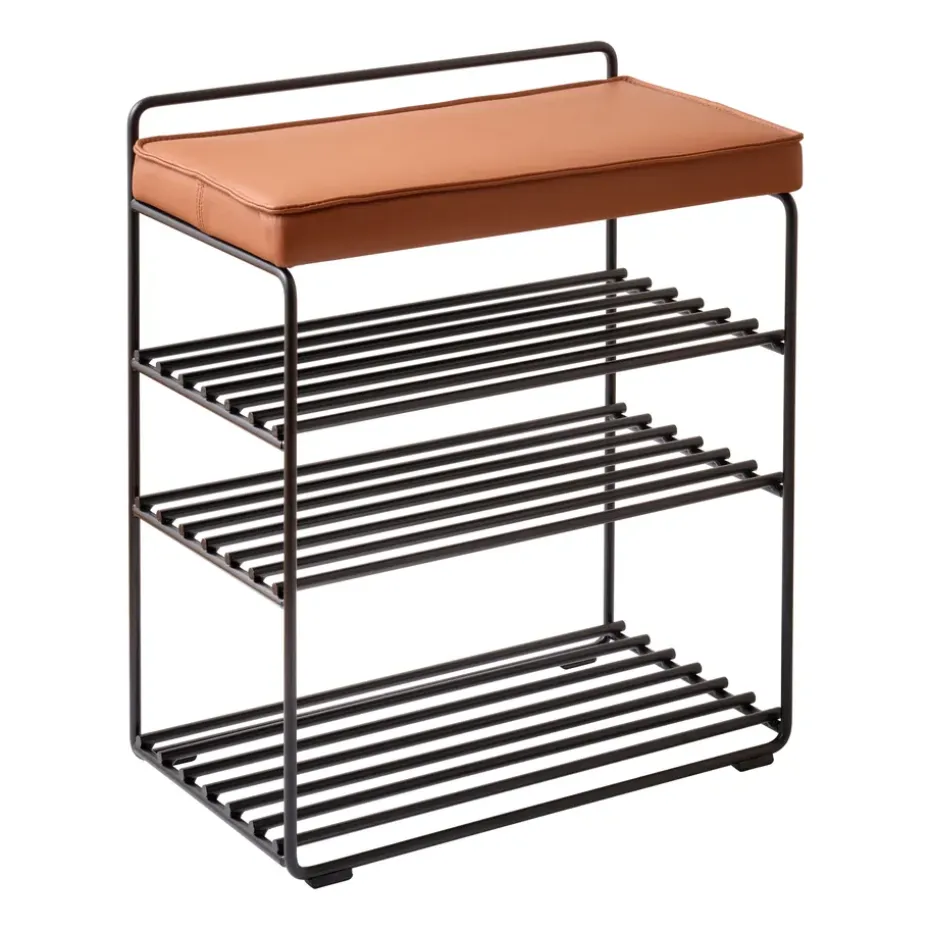 Étagère-tabouret Lower East Seat 50x28x58 cm, Black-cognac leather