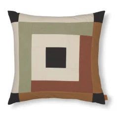 Taie Border patchwork 50x50 cm, Dark sage-red brown
