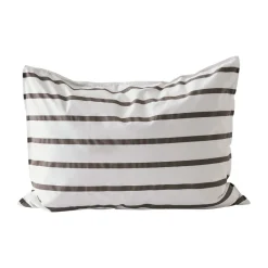 Taie d’oreiller rayée Tell Me More en coton, Taupe, 50x60 cm