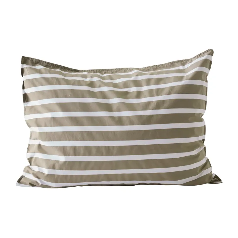 Taie d’oreiller rayée Tell Me More en coton, Olive, 50x60 cm