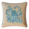 Taie Embroidered Octopus 50x50 cm, Beige-aqua