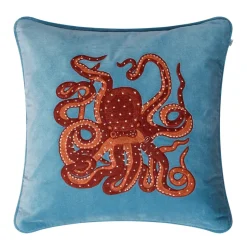 Taie Embroidered Octopus 50x50 cm, Heaven blue-orange-rose