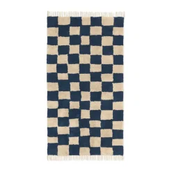 Tapis en coton Mara 80x150 cm, Bleu profond-Sable chaud