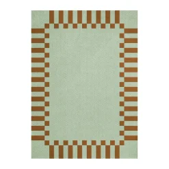 Tapis en laine Teklan Frame, Pistachio camel, 140x200 cm