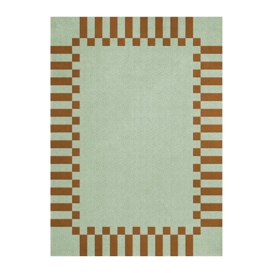 Tapis en laine Teklan Frame, Pistachio camel, 140x200 cm