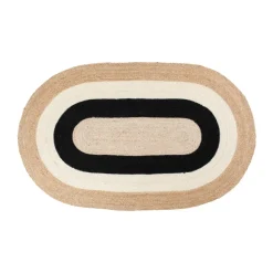 Tapis ovale en jute rayé Elin, 92x150 cm, Black