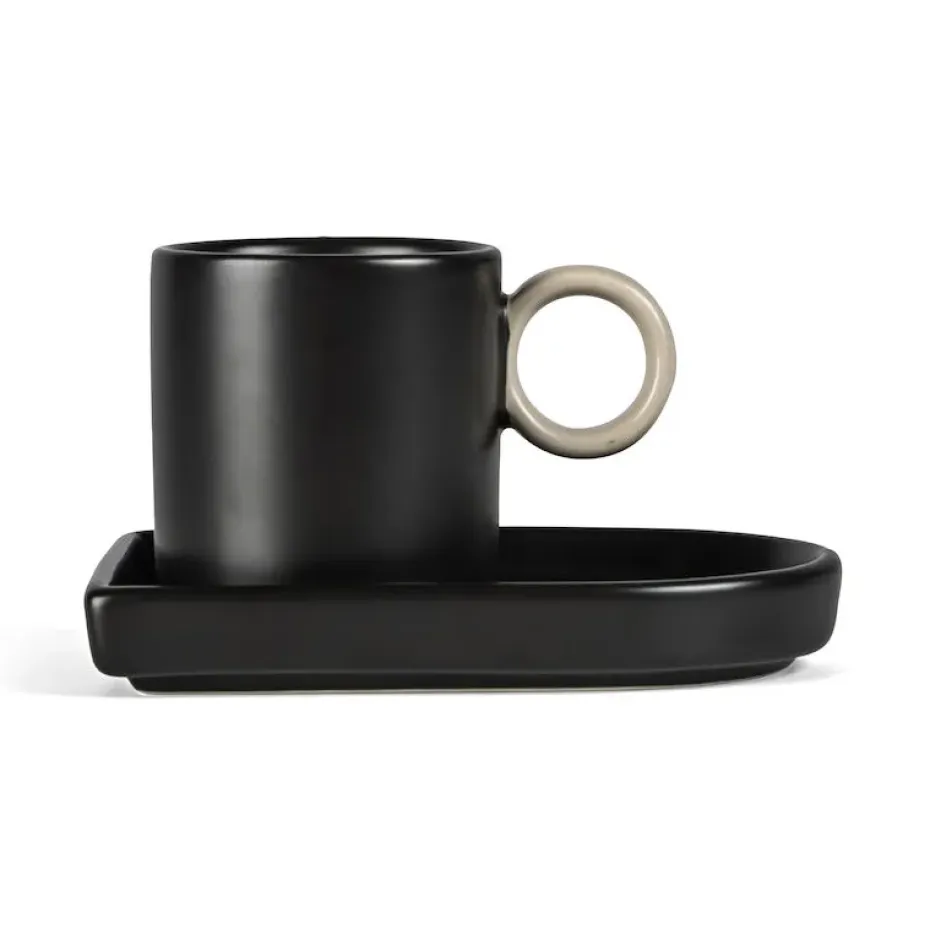 Tasse à espresso avec soucoupe Niki, Black-beige