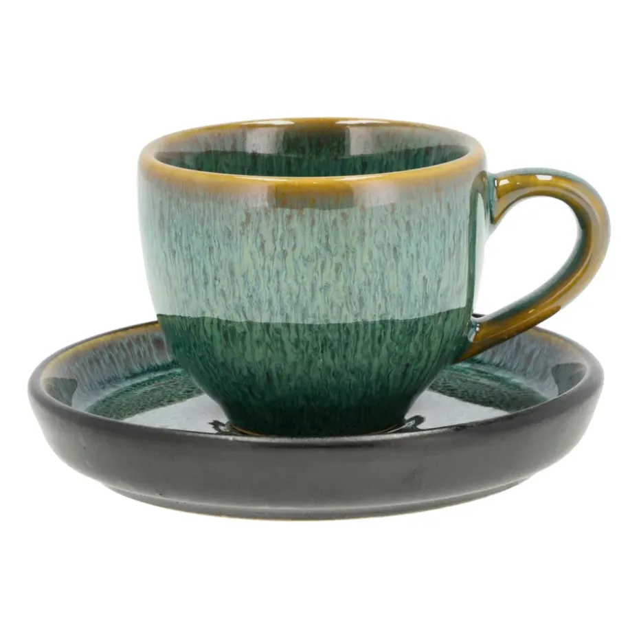 Tasse à expresso et soucoupe Bitz 7 cl, Vert-noir