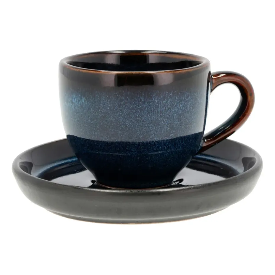 Tasse à expresso et soucoupe Bitz 7 cl, Bleu foncé-noir