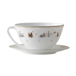 Tasse à thé avec soucoupe Julemorgen Story, Blanc-multi