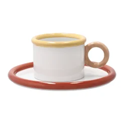 Tasse Chunky avec soucoupe, Rouge-jaune