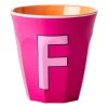 Tasse en mélamine Rice medium lettre F 30 cl, Fuchsia
