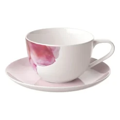 Tasse et soucoupe Rose Garden, Rose - Blanc