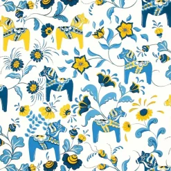 Tissu Leksand, bleu-jaune