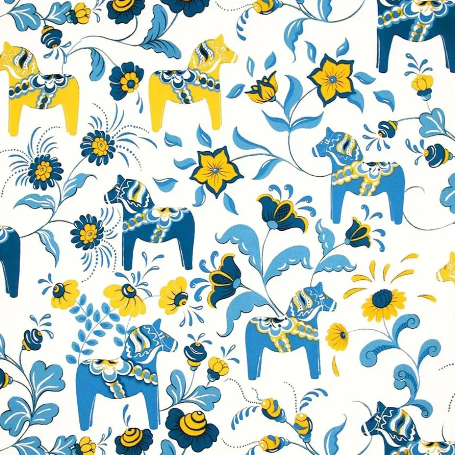 Tissu Leksand, bleu-jaune