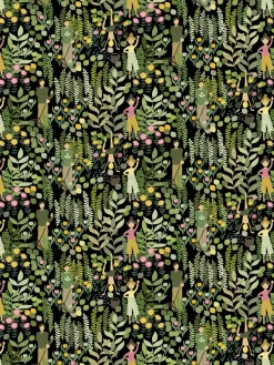 Tissu Trädgård, Noir-vert