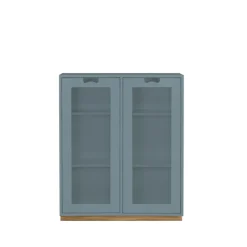 Vitrine Snö E, Nordic blue, support en chêne, dj.42 cm