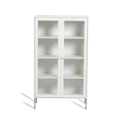 Vitrine Volt 130 cm laquée blanche, Détails en acier inoxydable